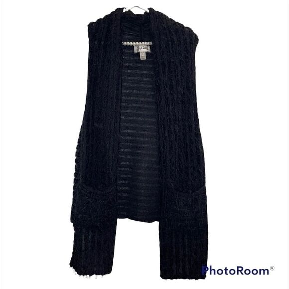 Joseph Ribkoff Eyelash Black Cardigan Vest  Open Front Pockets Size 8 - Picture 6 of 6